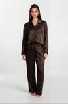 Ensemble pyjama satin marron